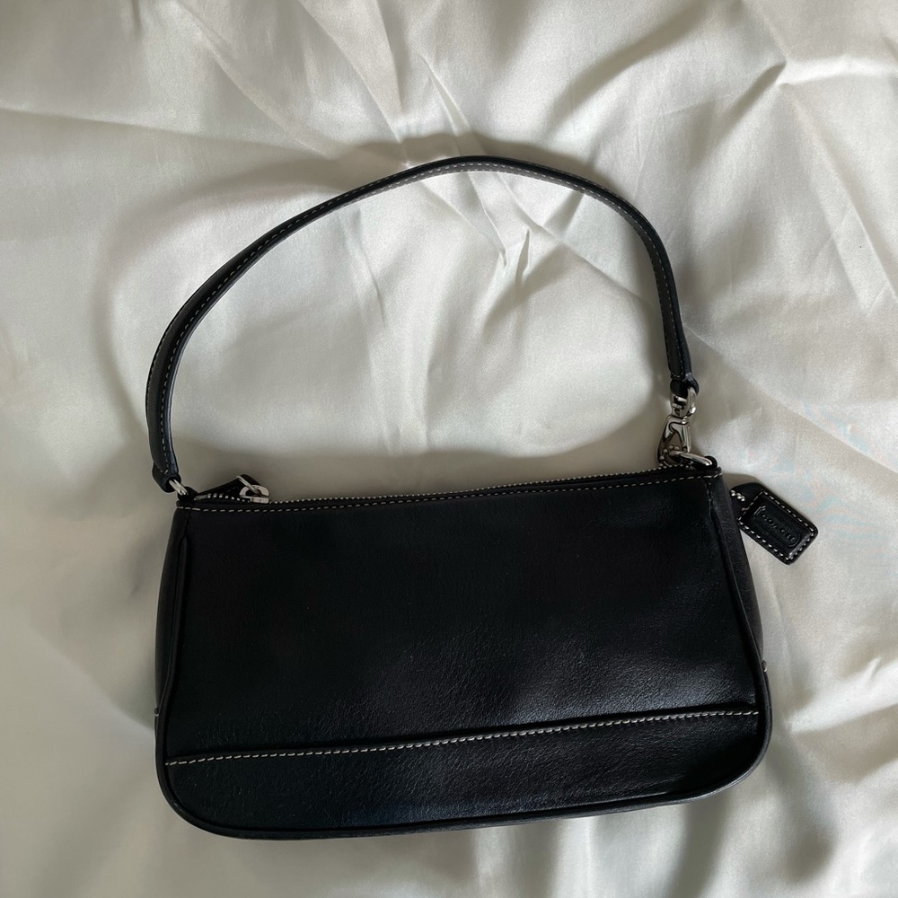 Coach 7785 Hampton Black Leather Baguette Mini Purse